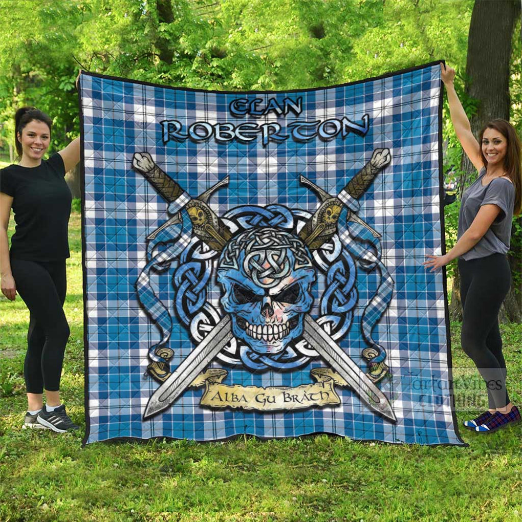 Roberton Tartan Quilt with Celtic Skull Alba Gu Brath Style Super King Quilt 91" x 110" - Tartan Vibes Clothing