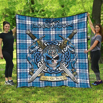 Roberton Tartan Quilt with Celtic Skull Alba Gu Brath Style Super King Quilt 91" x 110" - Tartan Vibes Clothing