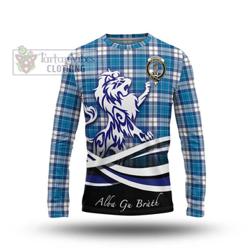 Roberton Tartan Long Sleeve T-Shirt with Alba Gu Brath Regal Lion Emblem Unisex - Tartan Vibes Clothing