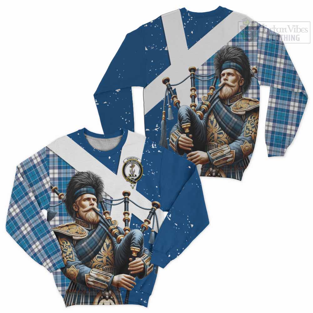 Roberton Tartan Sweatshirt with Family Crest Scottish Bagpiper Vibes Unisex - Tartan Vibes Clothing