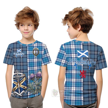 Roberton Tartan Kid T-Shirt Happy St. Andrew's Day Half Tartan Style Youth XL Size14 - Tartan Vibes Clothing