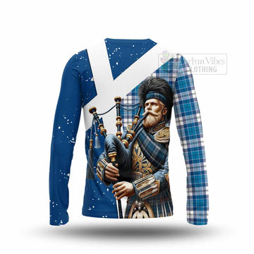 Roberton Tartan Long Sleeve T-Shirt with Family Crest Scottish Bagpiper Vibes - Tartan Vibes Clothing