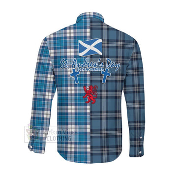Roberton Tartan Long Sleeve Button Shirt Happy St. Andrew's Day Half Tartan Style Men's Shirt - Tartan Vibes Clothing