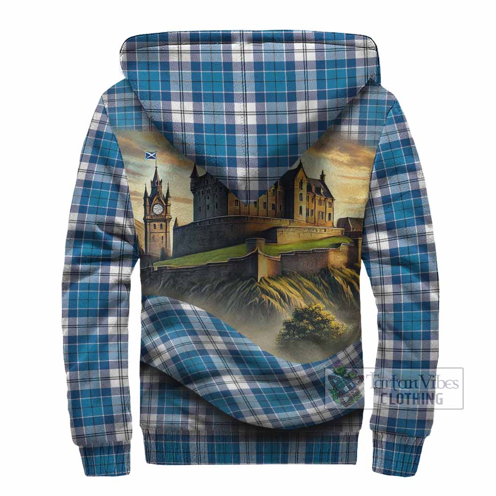 Roberton Tartan Family Crest Sherpa Hoodie with Scottish Ancient Castle Style - Tartan Vibes Clothing