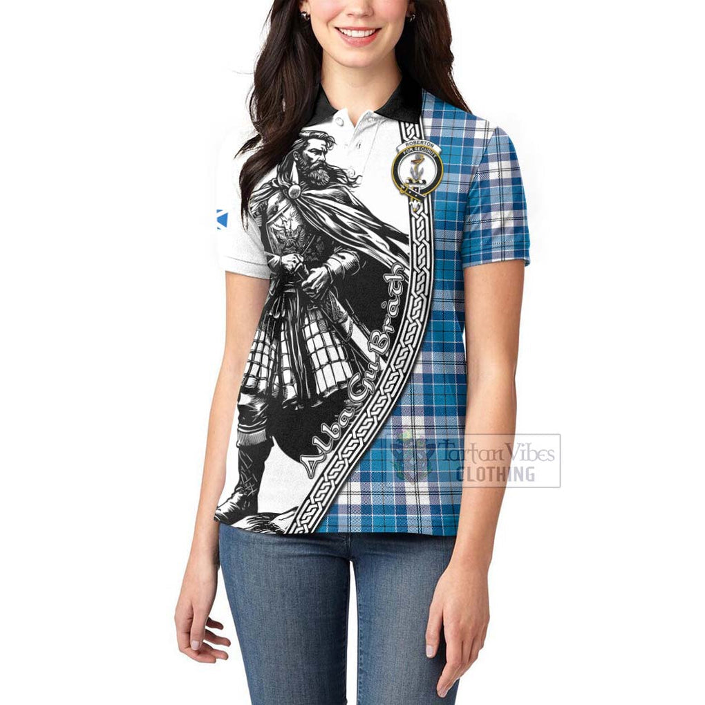 Roberton Tartan Clan Crest Women's Polo Shirt with Highlander Warrior Celtic Style - Tartan Vibes Clothing