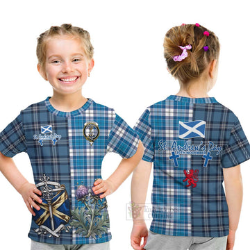 Roberton Tartan Kid T-Shirt Happy St. Andrew's Day Half Tartan Style - Tartan Vibes Clothing