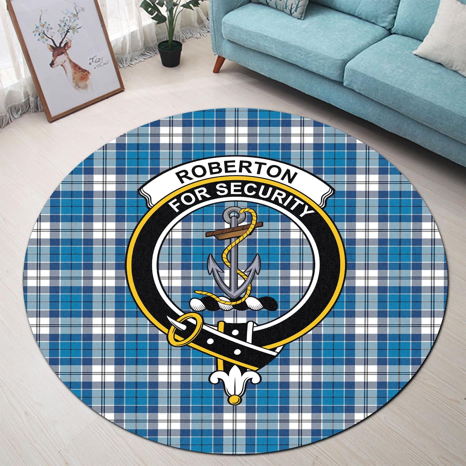 Roberton Tartan Round Rug with Family Crest - Tartan Vibes Clothing