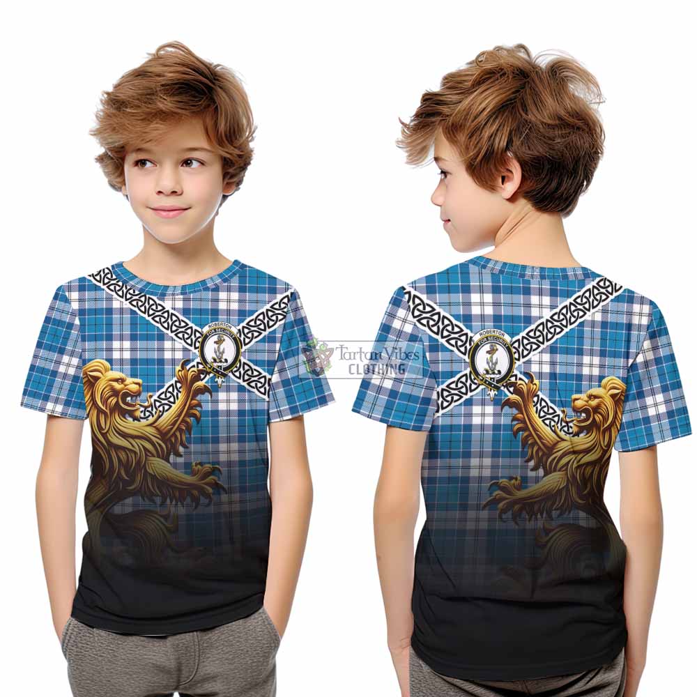 Roberton Crest Tartan Kid T-Shirt with Golden Lion Emblem Celtic Style - Tartan Vibes Clothing