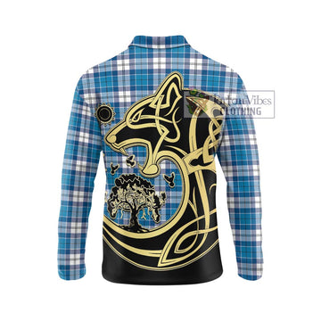 Roberton Tartan Long Sleeve Polo Shirt with Family Crest Celtic Wolf Style - Tartan Vibes Clothing