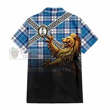 Roberton Crest Tartan Hawaiian Shirt with Golden Lion Emblem Celtic Style - Tartan Vibes Clothing