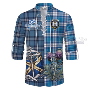 Roberton Tartan Ghillie Kilt Shirt Happy St. Andrew's Day Half Tartan Style - Tartan Vibes Clothing