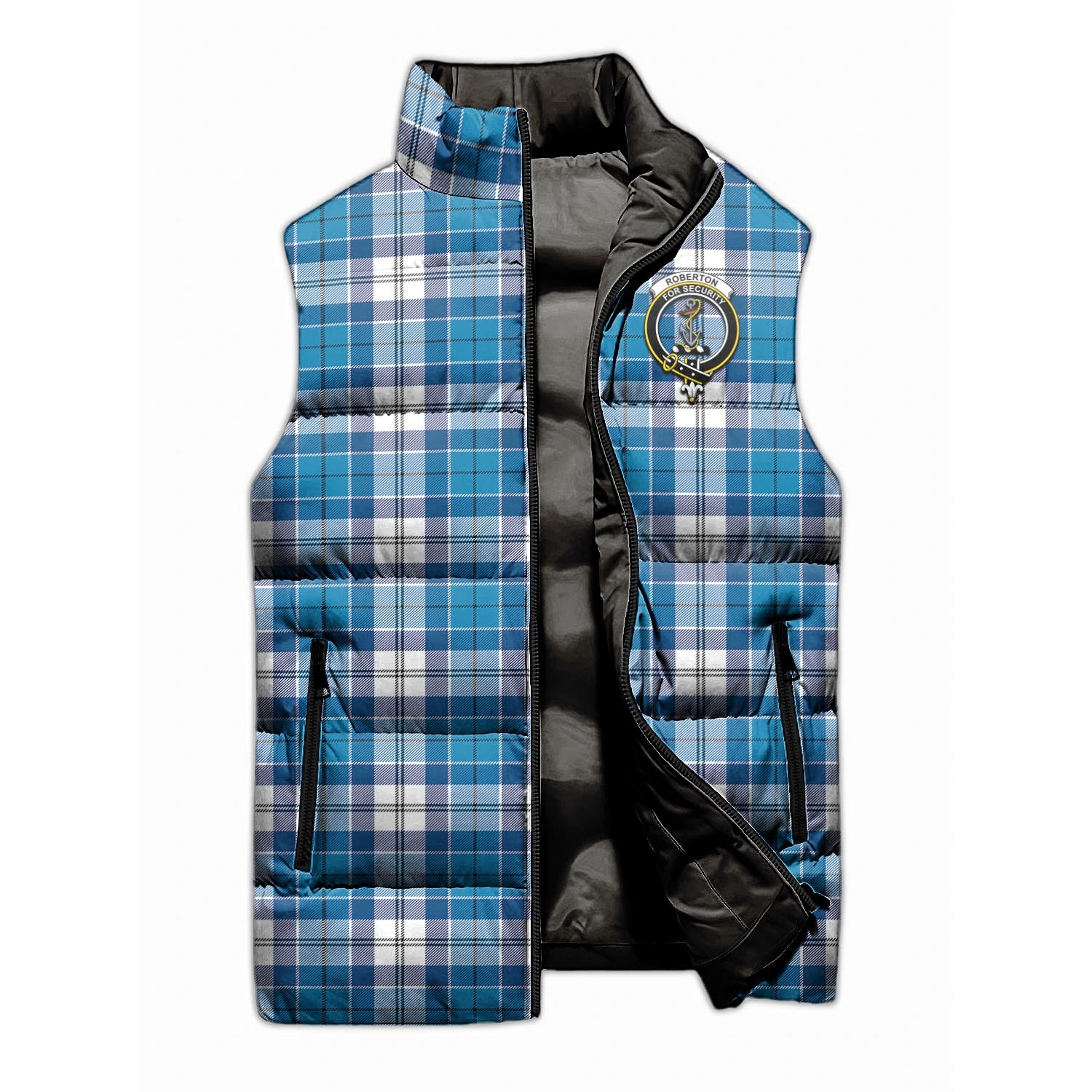 Roberton Tartan Sleeveless Puffer Jacket with Family Crest - Tartan Vibes Clothing