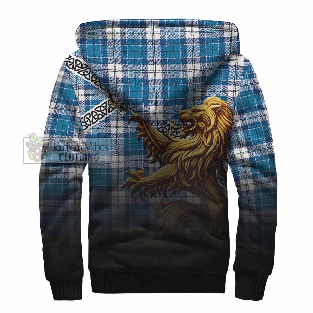 Roberton Crest Tartan Sherpa Hoodie with Golden Lion Emblem Celtic Style - Tartan Vibes Clothing