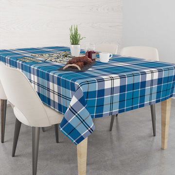 Roberton Tartan Tablecloth with Clan Crest and the Golden Sword of Courageous Legacy