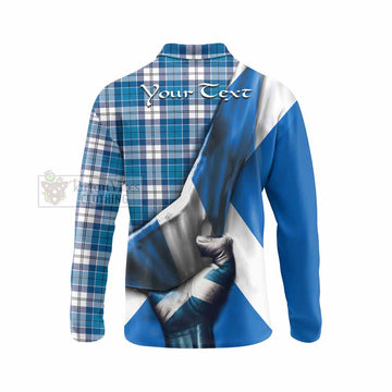 Roberton Tartan Long Sleeve Polo Shirt with Family Crest Scotland Patriotic Style - Tartan Vibes Clothing