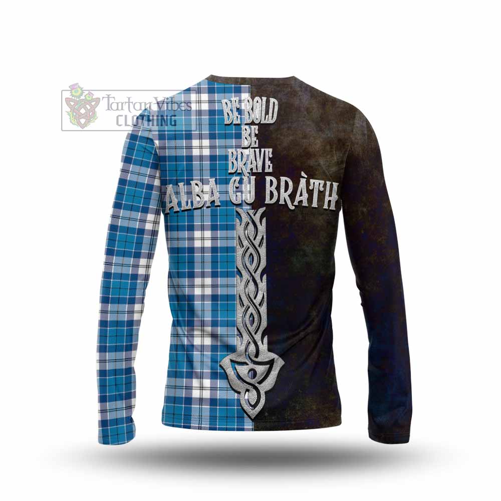 Tartan Vibes Clothing Roberton Tartan Family Crest Long Sleeve T-Shirt Alba Gu Brath Be Brave Lion Ancient Style