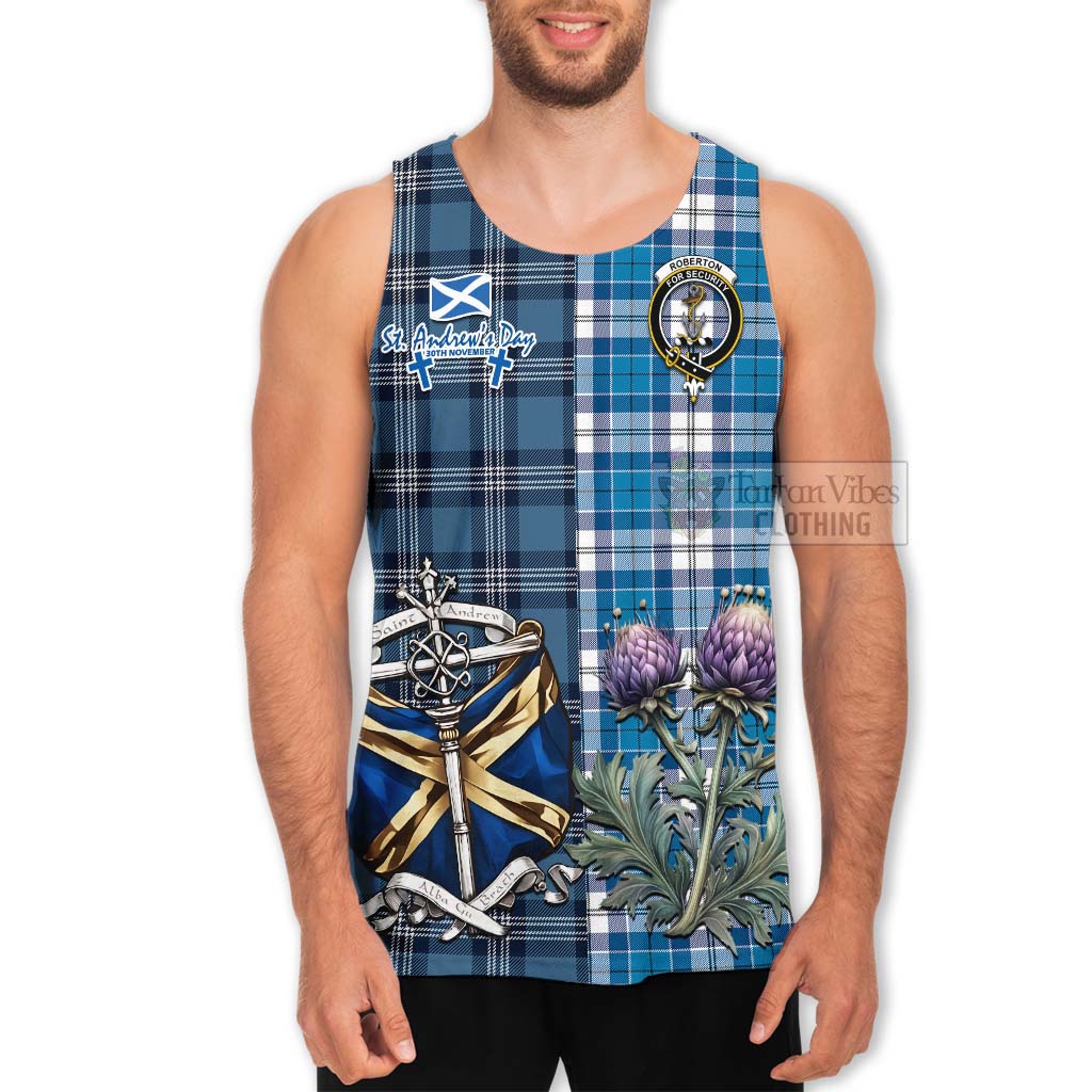 Roberton Tartan Men's Tank Top Happy St. Andrew's Day Half Tartan Style - Tartan Vibes Clothing