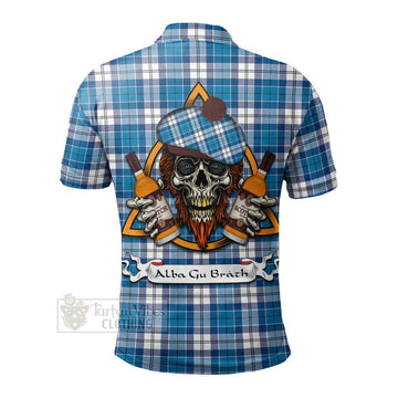 Roberton Tartan Polo Shirt with Family Crest and Bearded Skull Holding Bottles of Whiskey - Tartan Vibes Clothing