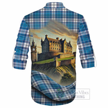 Roberton Tartan Family Crest Ghillie Kilt Shirt with Scottish Ancient Castle Style - Tartan Vibes Clothing