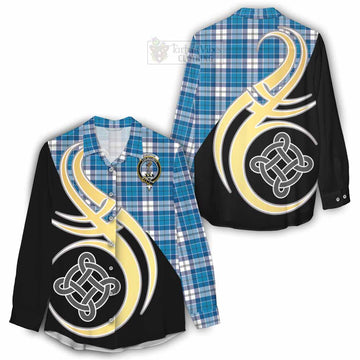 Roberton Tartan Women's Casual Shirt with Family Crest and Celtic Symbol Style - Tartan Vibes Clothing