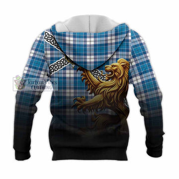 Tartan Vibes Clothing Roberton Crest Tartan Knitted Hoodie with Golden Lion Emblem Celtic Style