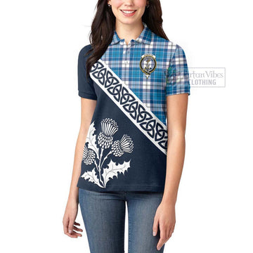 Roberton Tartan Women's Polo Shirt Featuring Thistle and Scotland Map - Tartanvibesclothing Store