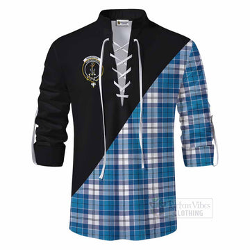 Roberton Tartan Ghillie Kilt Shirt with Family Crest and Military Logo Style - Tartan Vibes Clothing