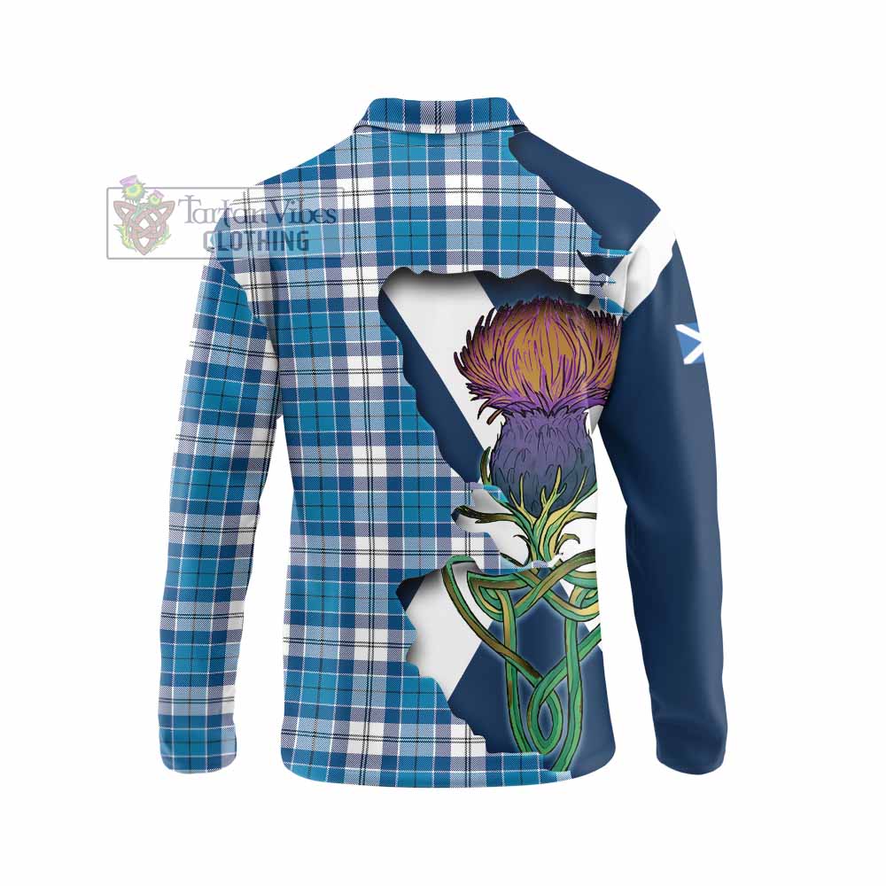 Tartan Vibes Clothing Roberton Tartan Family Crest Long Sleeve Polo Shirt Scottish Thistle Celtic Inspired