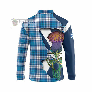 Tartan Vibes Clothing Roberton Tartan Family Crest Long Sleeve Polo Shirt Scottish Thistle Celtic Inspired