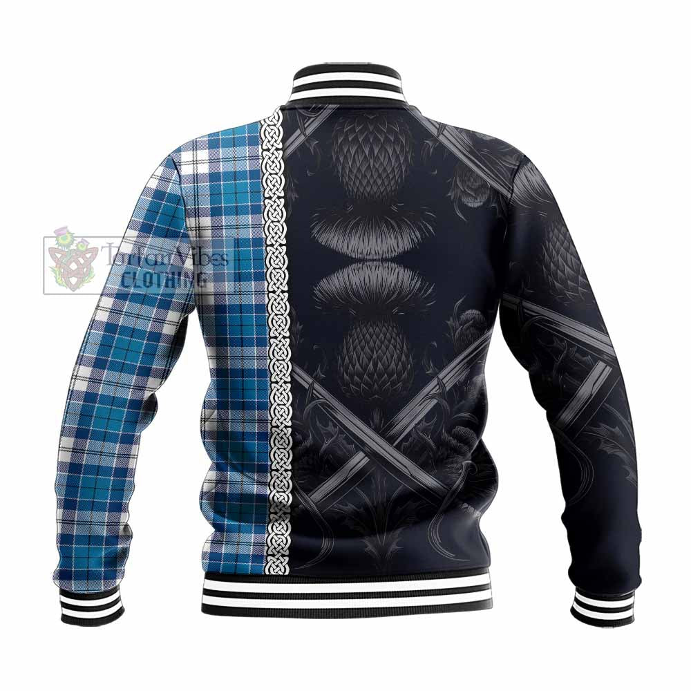 Roberton Tartan Baseball Jacket with Family Crest Cross Sword Thistle Celtic Vibes - Tartan Vibes Clothing