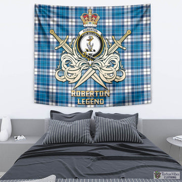 Roberton Tartan Tapestry with Clan Crest and the Golden Sword of Courageous Legacy - Tartan Vibes Clothing