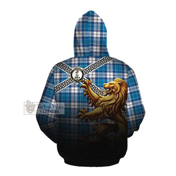 Tartan Vibes Clothing Roberton Crest Tartan Cotton Hoodie with Golden Lion Emblem Celtic Style