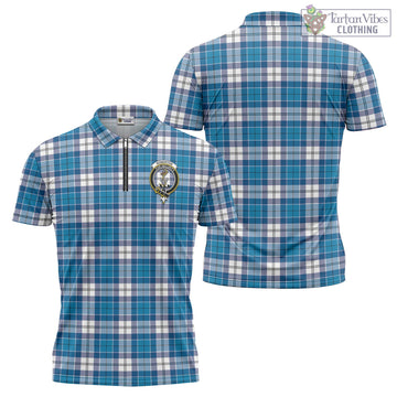 Roberton Tartan Zipper Polo Shirt with Family Crest - Tartan Vibes Clothing