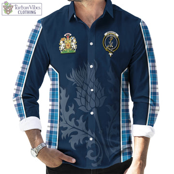 Roberton Tartan Long Sleeve Button Up Shirt with Family Crest and Scottish Thistle Vibes Sport Style - Tartan Vibes Clothing
