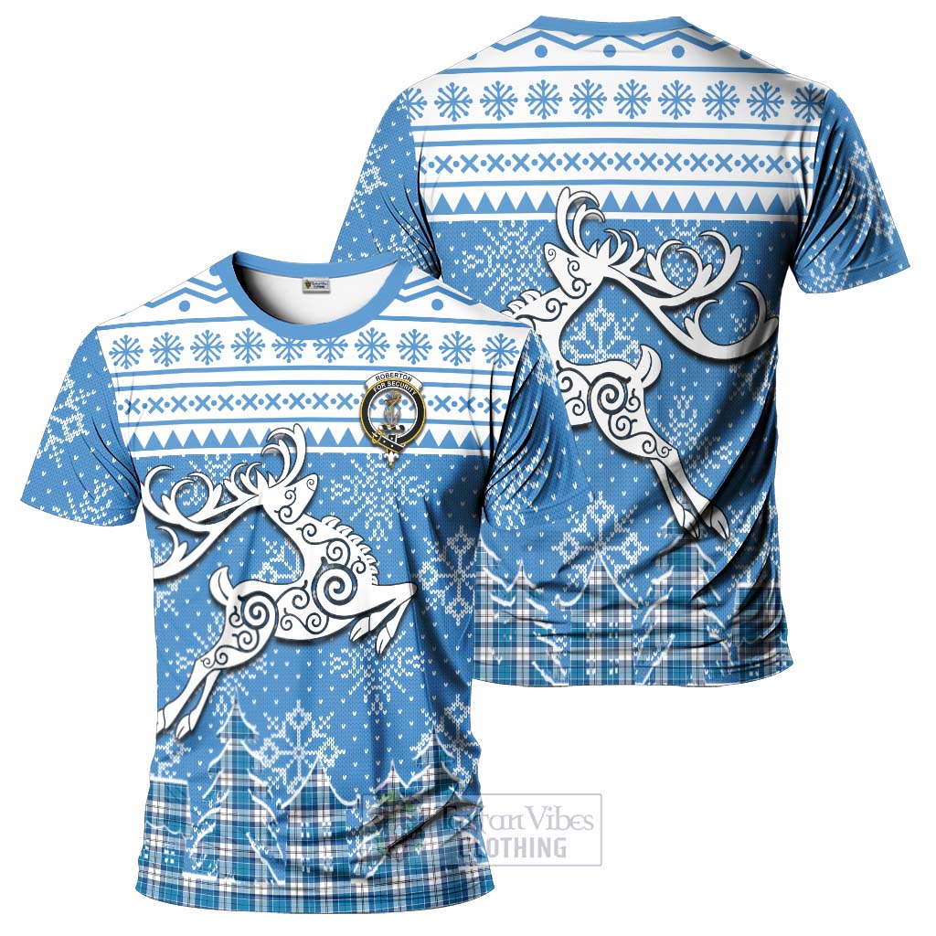 Roberton Clan Christmas T-Shirt Celtic Reindeer Style - Tartan Vibes Clothing