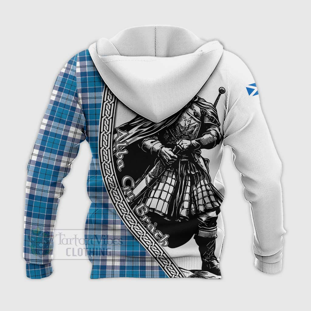Roberton Tartan Clan Crest Knitted Hoodie with Highlander Warrior Celtic Style - Tartan Vibes Clothing