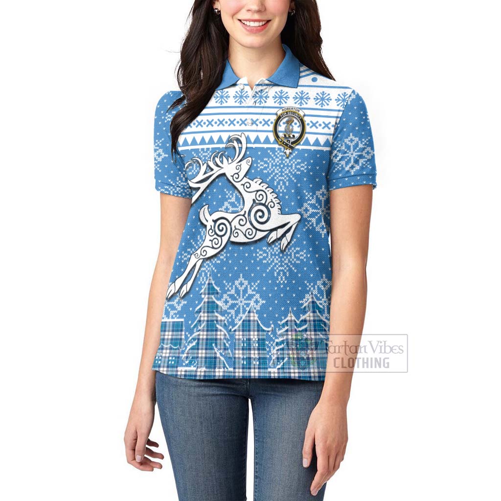 Roberton Clan Christmas Women's Polo Shirt Celtic Reindeer Style - Tartan Vibes Clothing