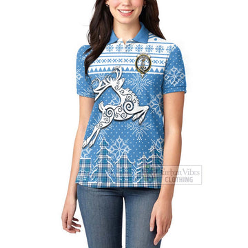Roberton Clan Christmas Women's Polo Shirt Celtic Reindeer Style - Tartan Vibes Clothing