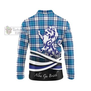 Roberton Tartan Long Sleeve Polo Shirt with Alba Gu Brath Regal Lion Emblem - Tartan Vibes Clothing