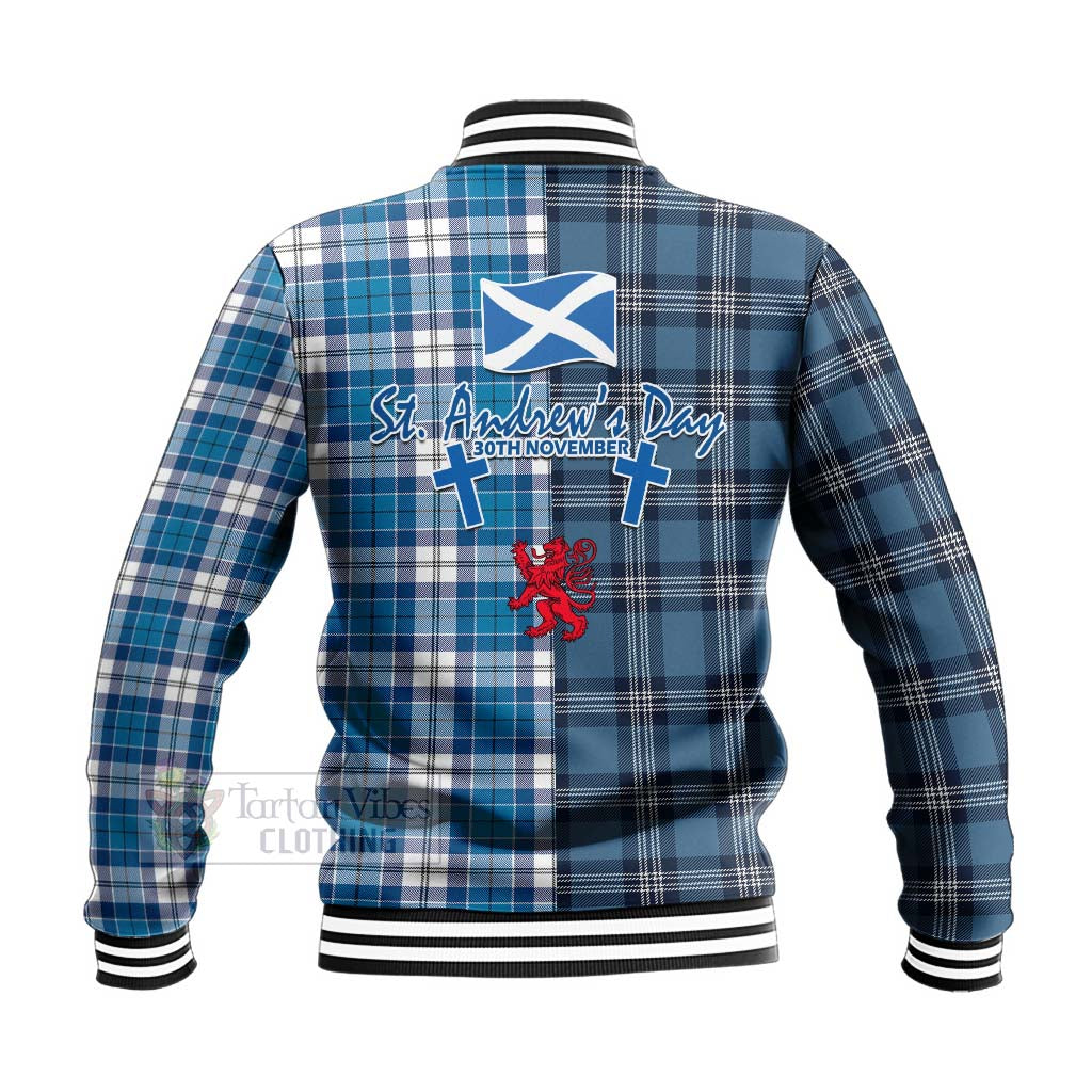 Roberton Tartan Baseball Jacket Happy St. Andrew's Day Half Tartan Style - Tartan Vibes Clothing