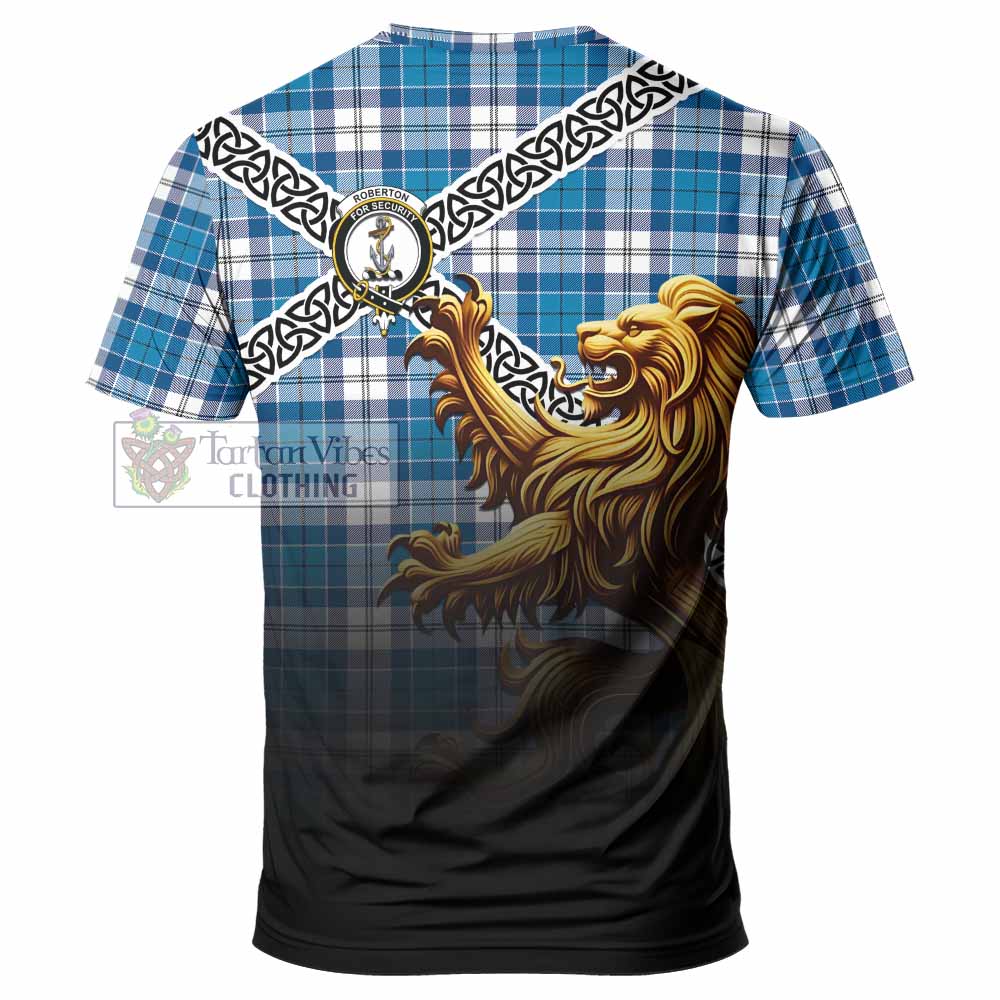 Roberton Crest Tartan T-Shirt with Golden Lion Emblem Celtic Style - Tartan Vibes Clothing