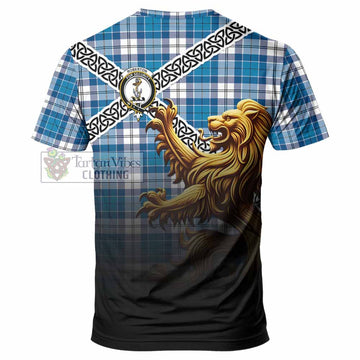 Roberton Crest Tartan T-Shirt with Golden Lion Emblem Celtic Style - Tartan Vibes Clothing