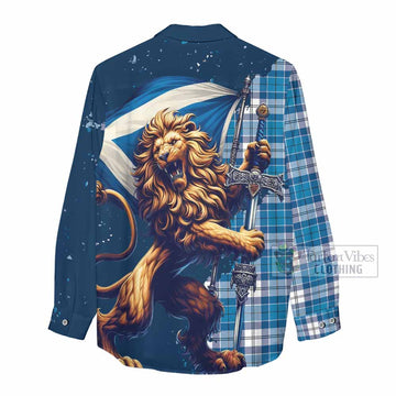 Roberton Tartan Family Crest Women's Casual Shirt with Scottish Majestic Lion - Tartan Vibes Clothing