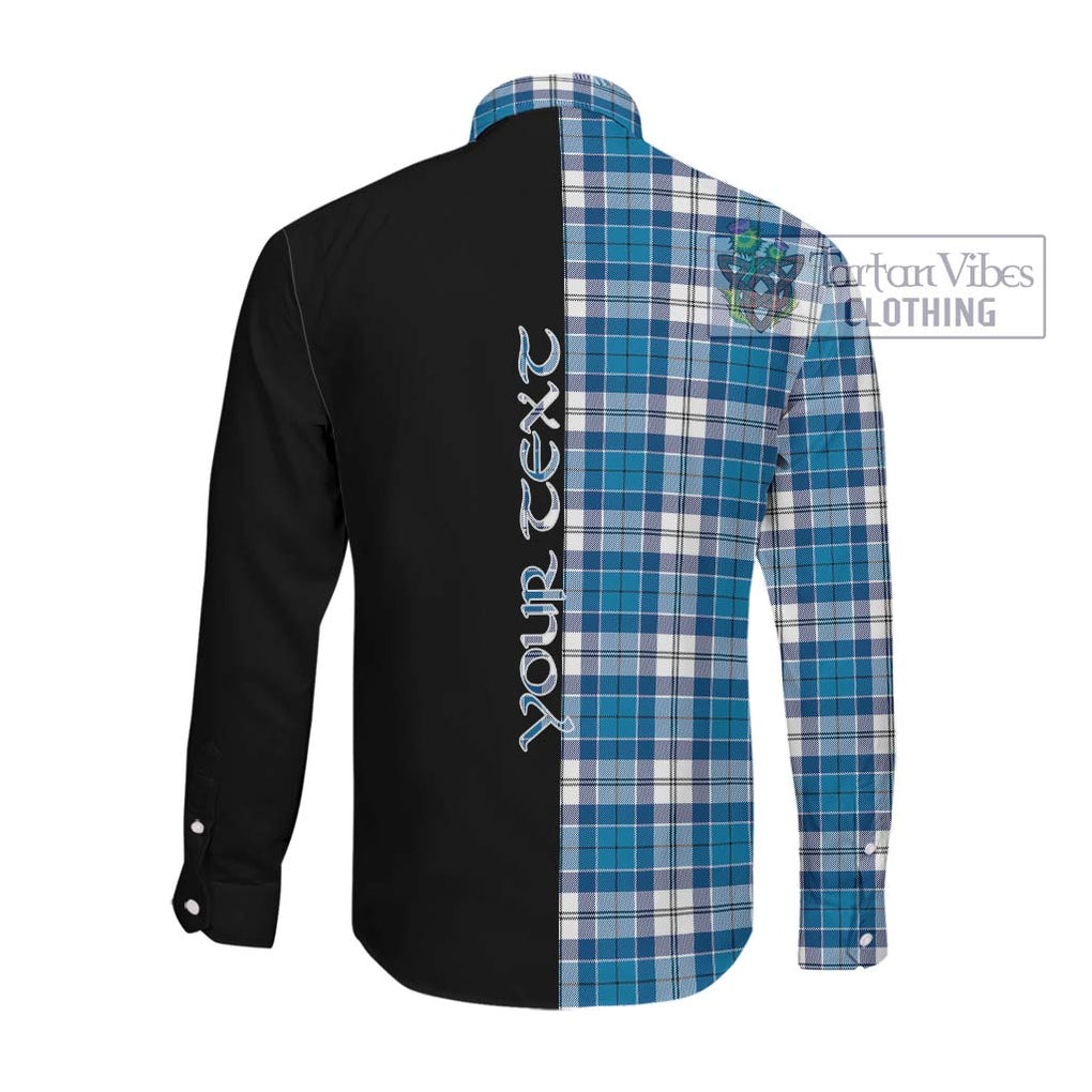 Roberton Tartan Long Sleeve Button Shirt with Family Crest and Half Of Me Style Men's Shirt - Tartanvibesclothing Shop