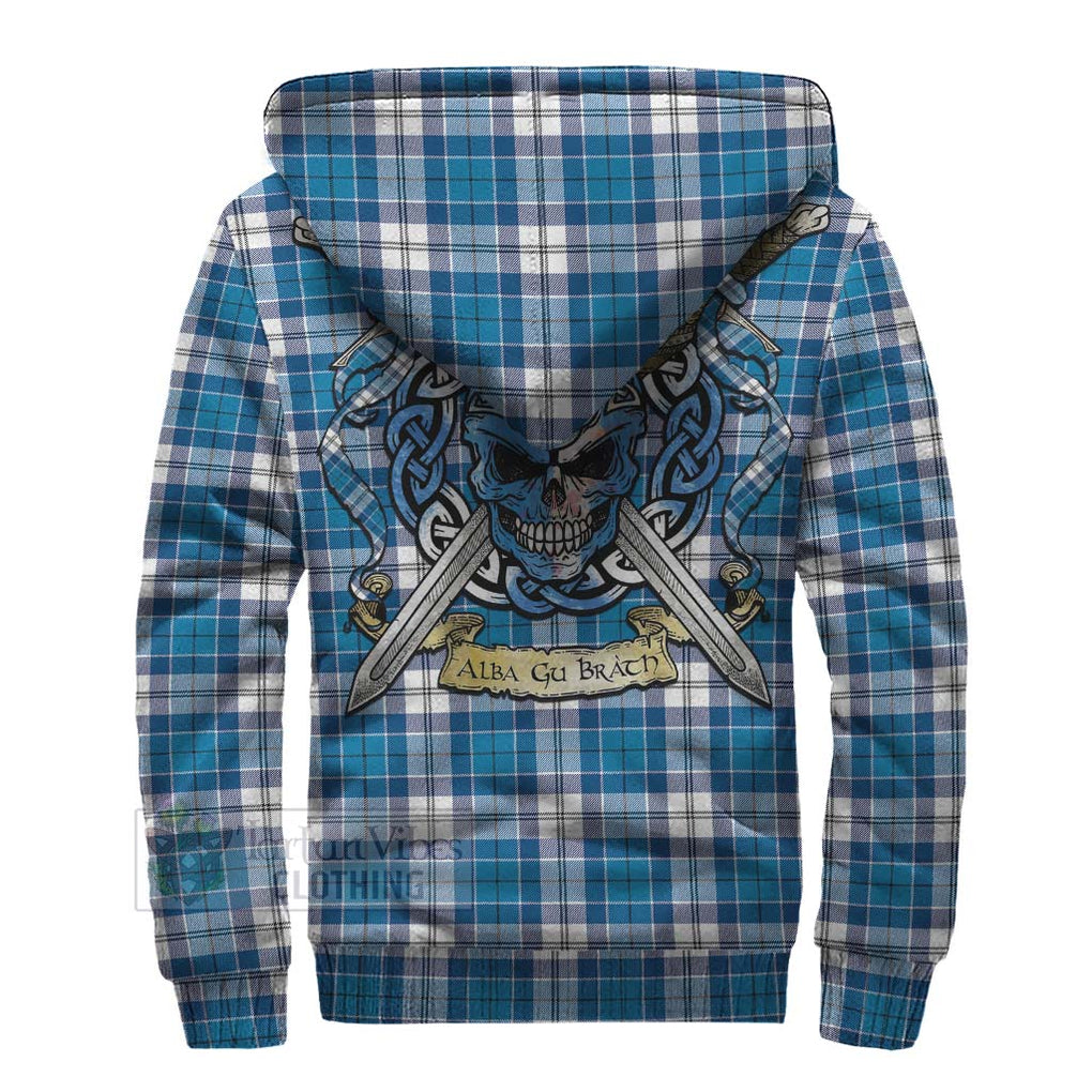 Roberton Tartan Sherpa Hoodie with Family Crest Celtic Skull Style - Tartan Vibes Clothing