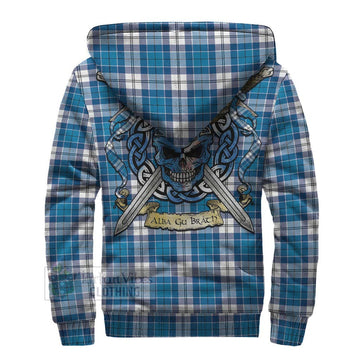 Roberton Tartan Sherpa Hoodie with Family Crest Celtic Skull Style - Tartan Vibes Clothing
