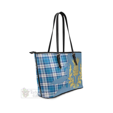 Tartan Vibes Clothing Roberton Tartan Leather Tote Bag Gold Thistle Style