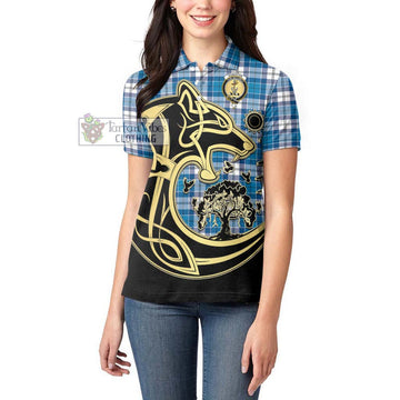 Roberton Tartan Women's Polo Shirt with Family Crest Celtic Wolf Style - Tartan Vibes Clothing