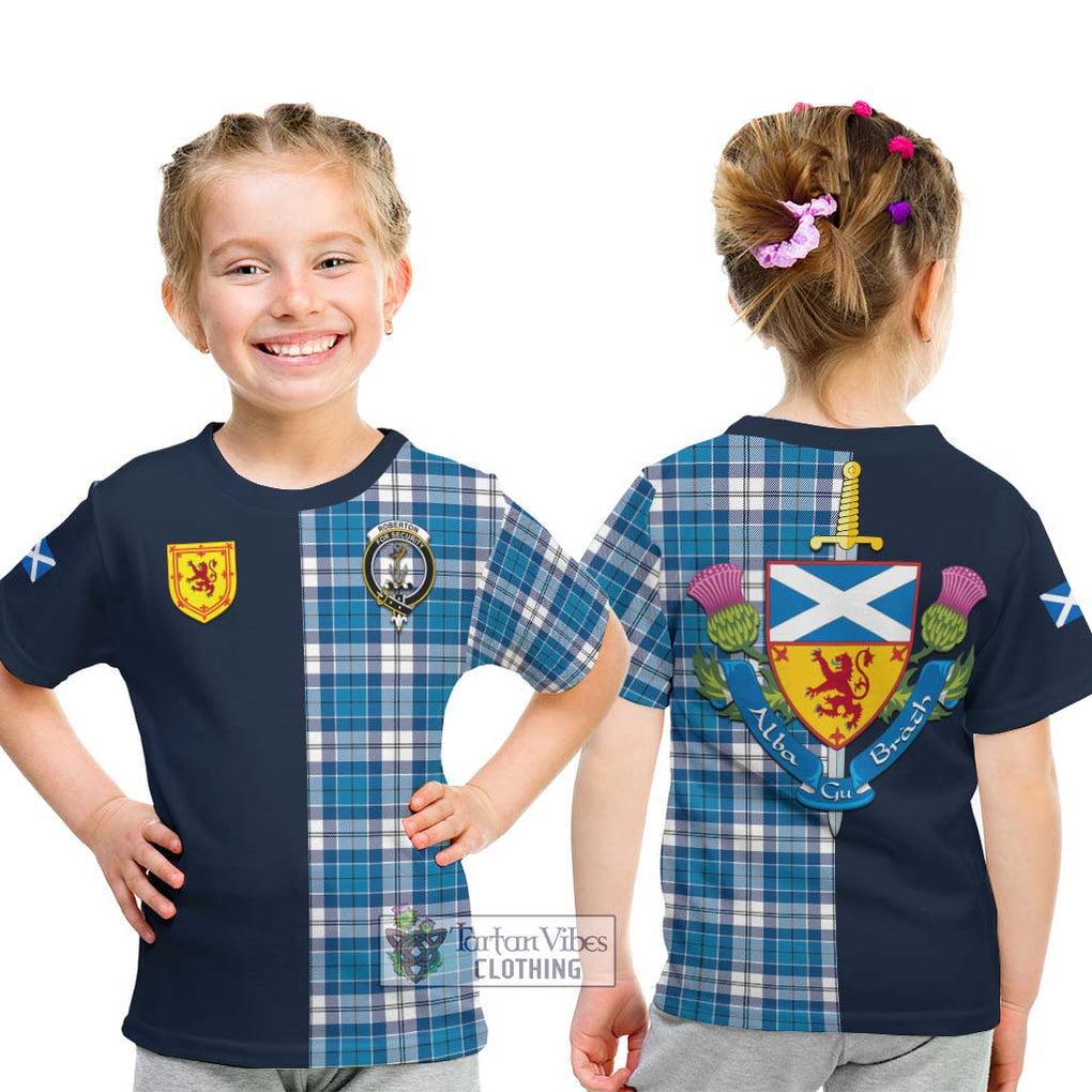 Roberton Tartan Kid T-Shirt Alba with Scottish Lion Royal Arm Half Style - Tartan Vibes Clothing