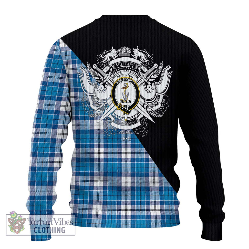 Roberton Tartan Ugly Sweater with Family Crest and Military Logo Style - Tartan Vibes Clothing